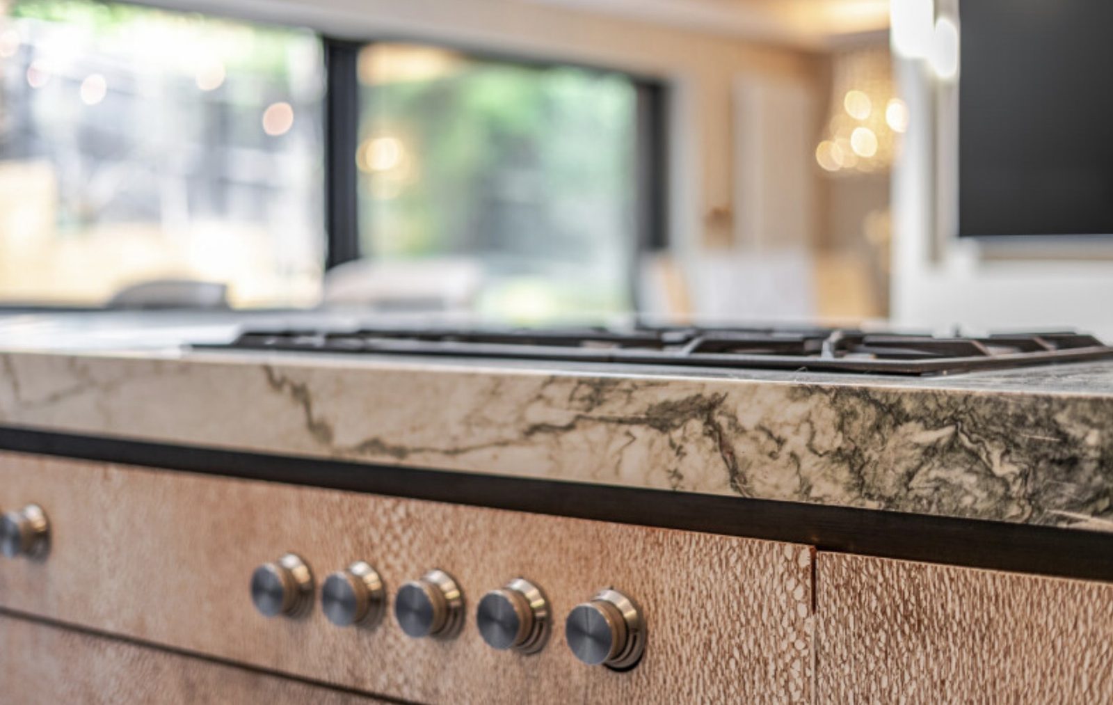 Worktop edge, hob and control detail
