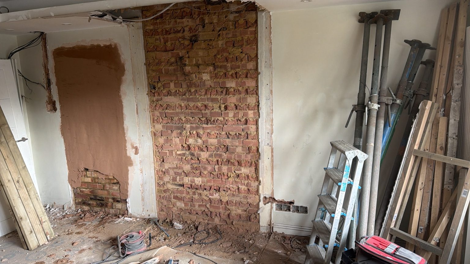 Exposed walls during work