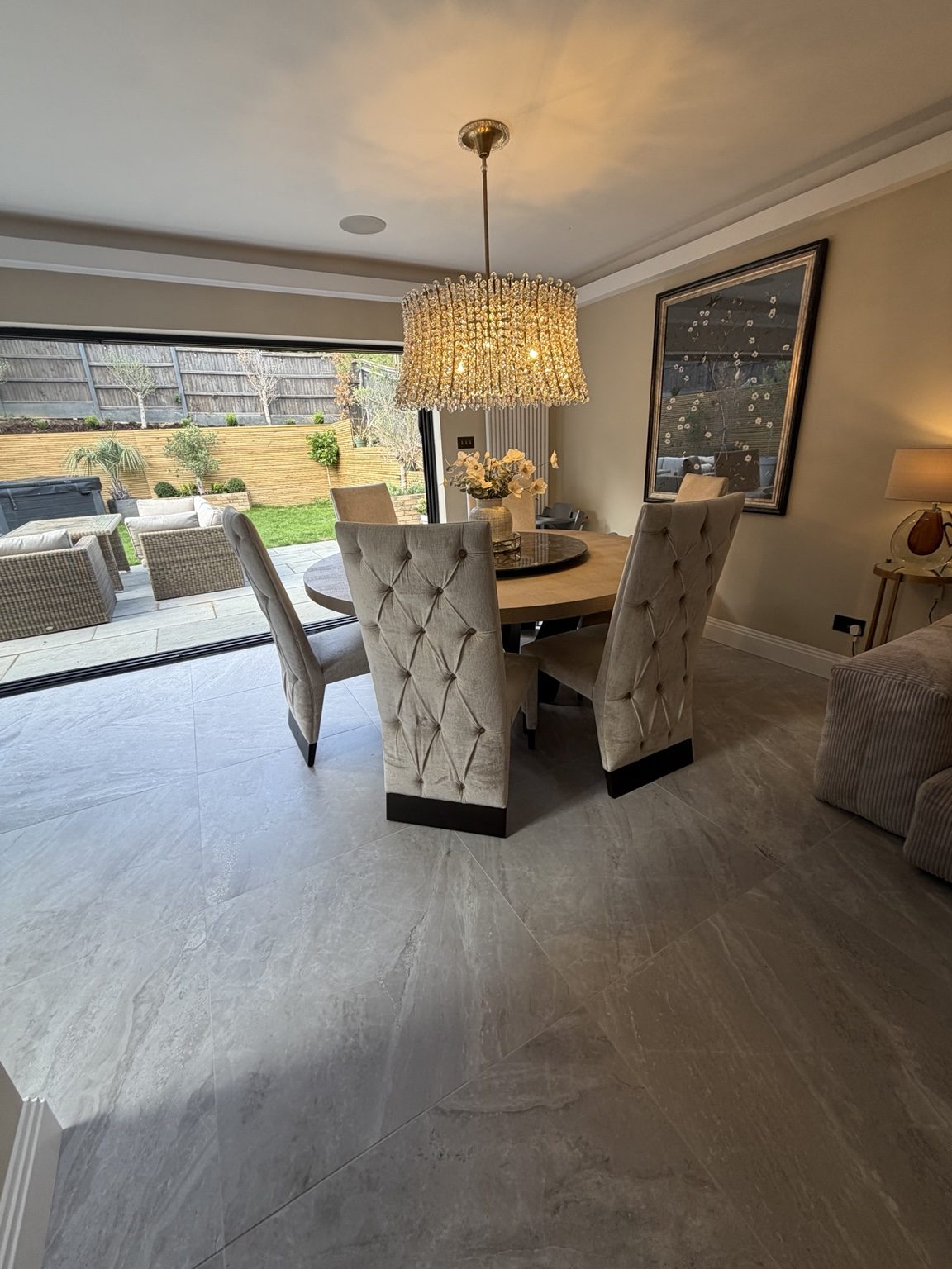 Dining table and pendant light
